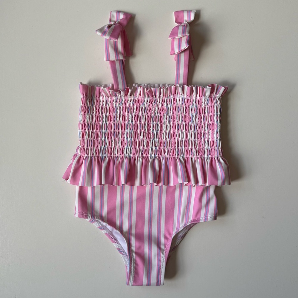 Habitual Kid Girls Smocked Garden One-Piece Swimsuit, Pink - Size 24M